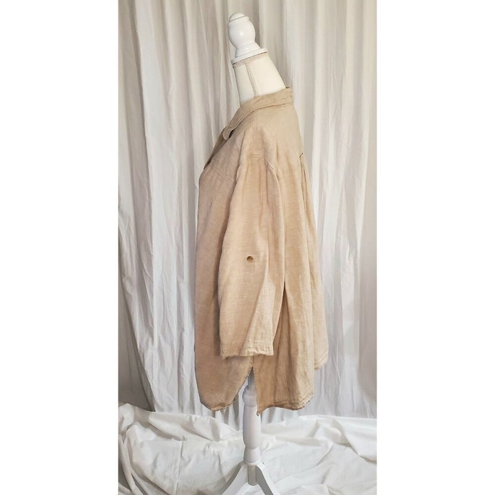 Catherines Women’s Linen Blend Beige Button Down 3/4 Sleeved Shirt Womens 3XL - Picture 7 of 15
